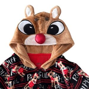 NWOT Rudolph The Red-Nosed Reindeer Size M 1-Piece Zip Up Pajamas Hood & Pockets